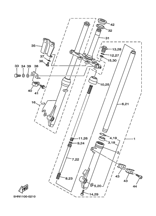 Yamaha 2J5-23157-00 . Ring, Piston — shown on the Front Fork parts diagram