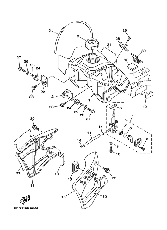 Yamaha 5HN-2173E-00 Graphic 1 — shown on the Fuel Tank parts diagram