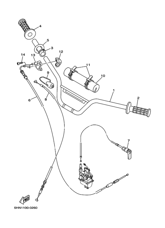 Yamaha 5HN-26311-00 Cable, Throttle 1 — shown on the Steering Handle & Cable parts diagram