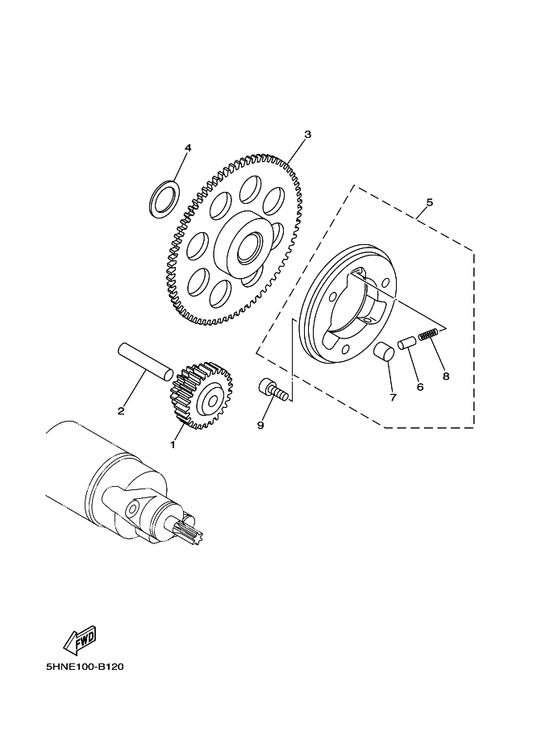 Yamaha 4ST-15512-00 Gear, Idler 1 (51T/16T) — shown on the Starter Clutch parts diagram