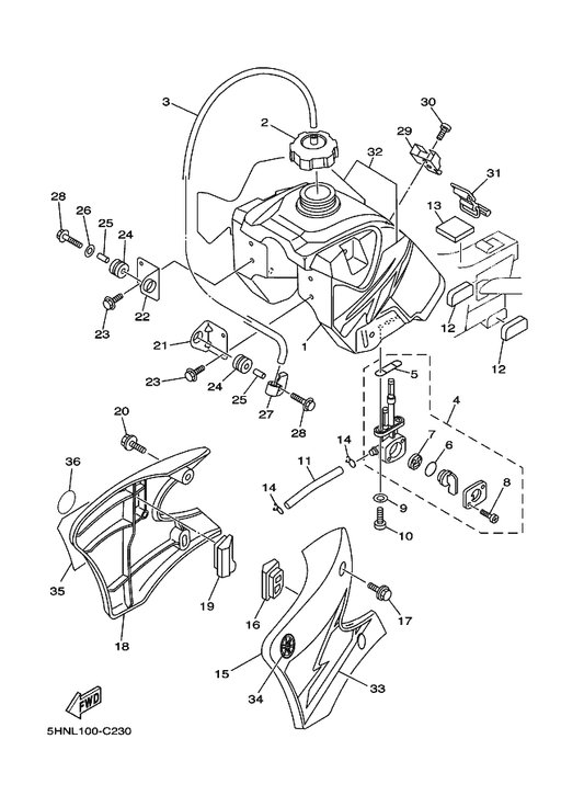 Yamaha 5HN-2173F-40 Graphic 2 — shown on the Fuel Tank parts diagram
