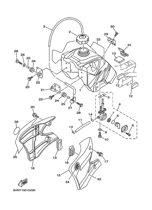 Yamaha 5HN-2414H-00 Damper, Plate 1 — shown on the Fuel Tank parts diagram