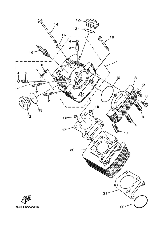 Yamaha 5HH-E1161-00 Absorber 1 — shown on the Cylinder parts diagram
