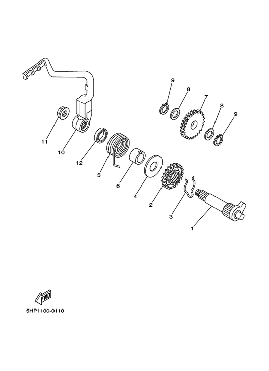 Yamaha 5HP-15651-00 Gear, Kick Idle — shown on the Starter parts diagram