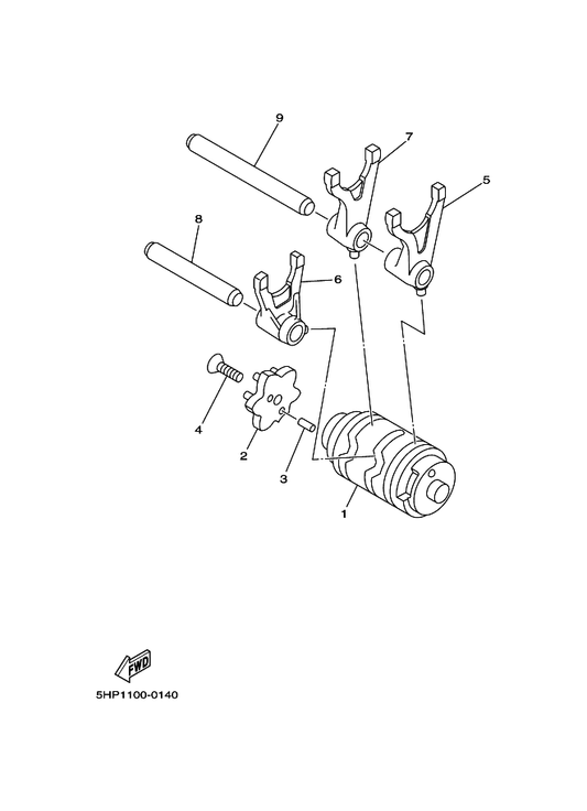 Yamaha 5VL-E8531-00 Bar, Shift Fork Guide 1 — shown on the Shift Cam & Fork parts diagram
