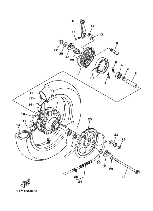 Yamaha 94209-16003 Tube (90/100-16M Tr4) — shown on the Rear Wheel parts diagram