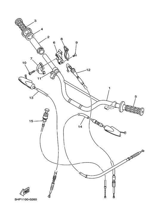 Yamaha 5HP-26341-00 Cable, Brake — shown on the Steering Handle & Cable parts diagram