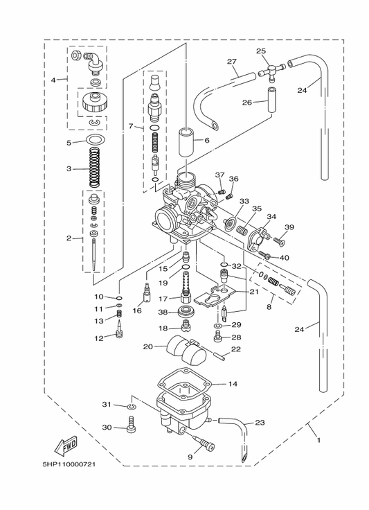 Yamaha 5HP-14348-00 . Pipe 1 — shown on the Carburetor parts diagram