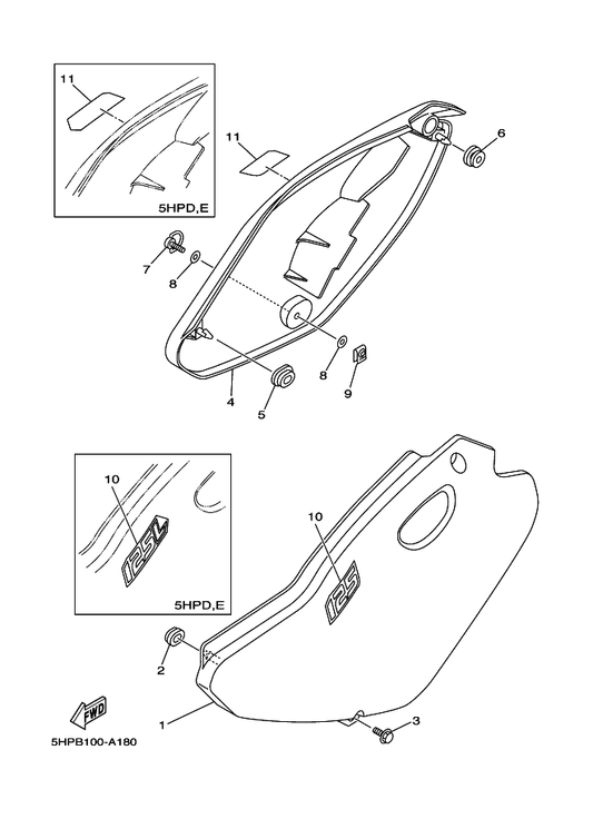 Yamaha 5HP-21721-00 Cover, Side 2 — shown on the Side Cover parts diagram