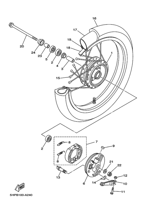 Yamaha 248-25111-10 Hub, Front — shown on the Front Wheel parts diagram