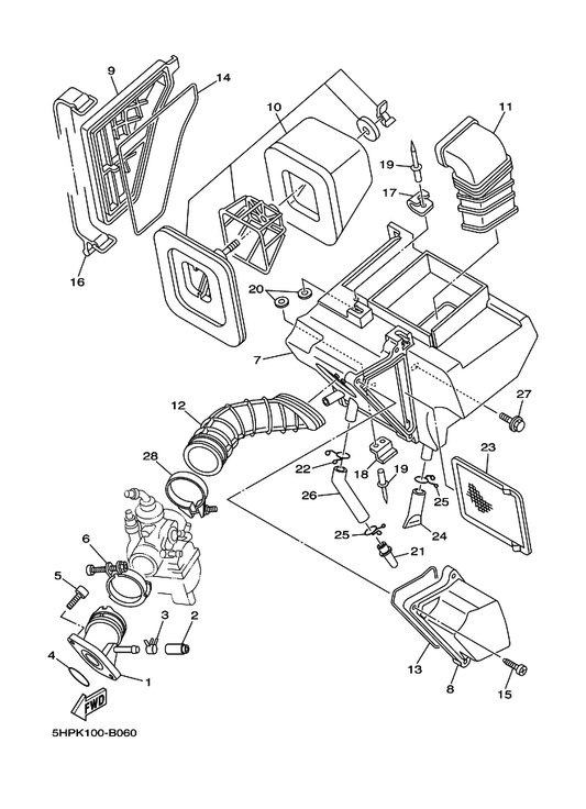 Yamaha MS0-1443E-00 Pipe, Drain — shown on the Intake parts diagram