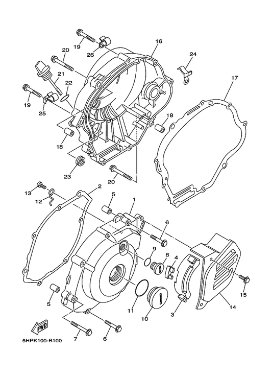 Yamaha 5HP-15418-00 Cover, Chain Case — shown on the Crankcase Cover 1 parts diagram