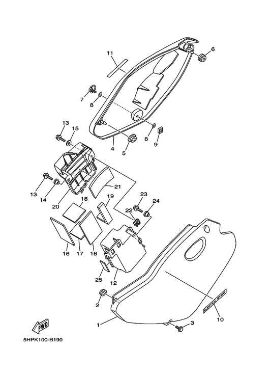Yamaha 5HP-21711-00 Cover, Side 1 — shown on the Side Cover parts diagram