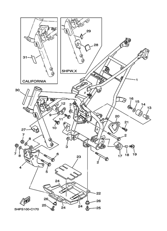 Yamaha 90105-082A0 Bolt, Flange — shown on the Frame parts diagram