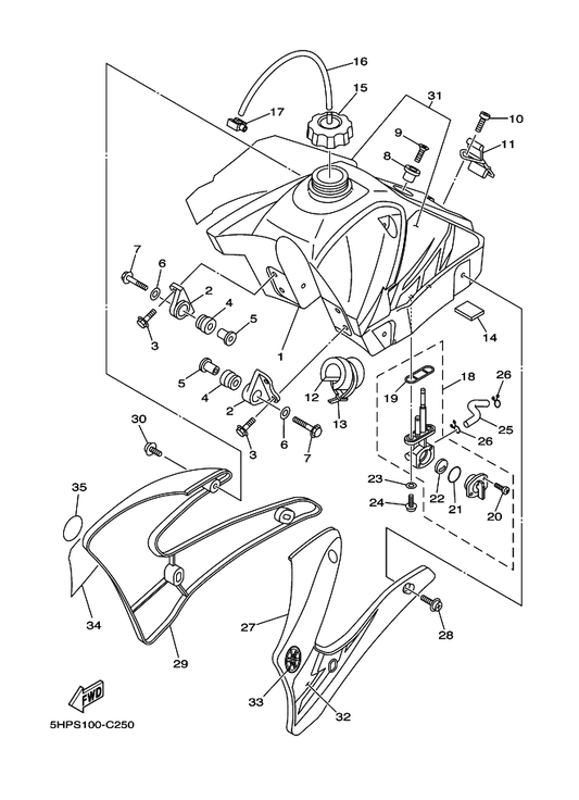 Yamaha 5HP-2137X-00 Scoop, Air 2 — shown on the Fuel Tank parts diagram