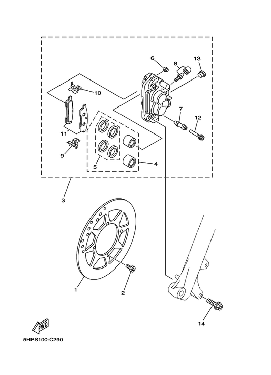 Yamaha 3UN-2582T-00 Disc, Brake (Left) — shown on the Front Brake Caliper parts diagram