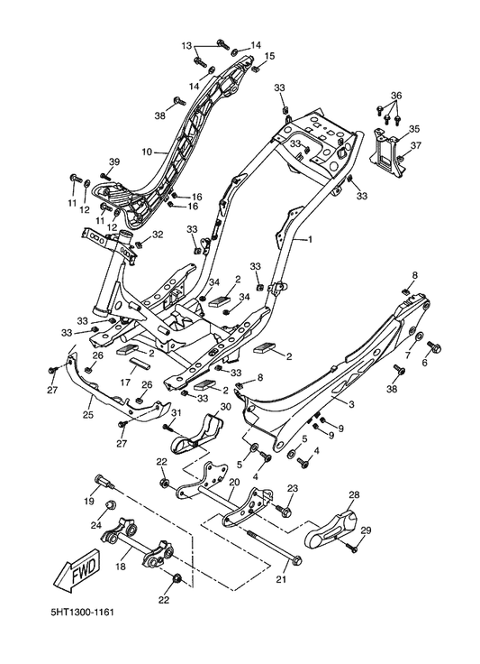 Yamaha 90185-10154 Nut, Self-Locking — shown on the Frame parts diagram