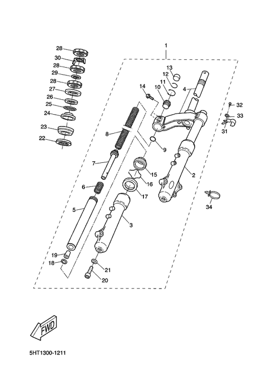 Yamaha 5JH-F3144-00 . Seal, Dust — shown on the Front Fork parts diagram