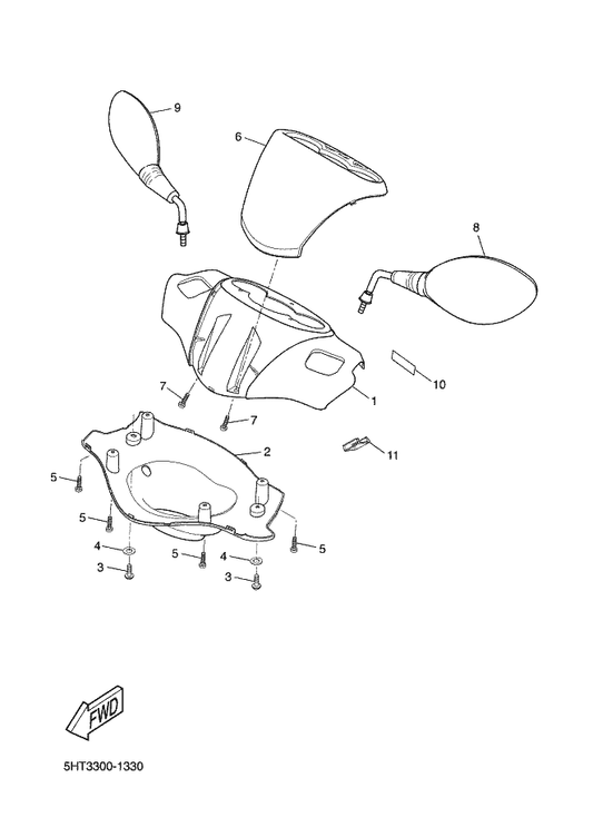 Yamaha 5HT-F6290-00 Rear View Mirror Assy (Right) — shown on the Cowling 1 parts diagram