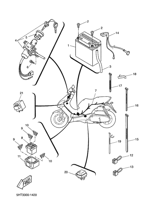 Yamaha 9079R-24284 Battery Assy — shown on the Electrical 2 parts diagram
