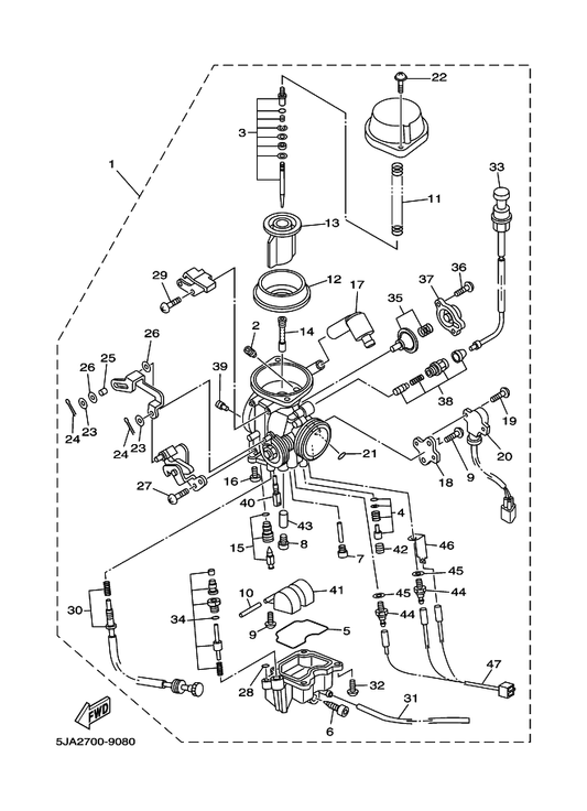 Yamaha 3LD-14958-00 . Cover, Diaphragm — shown on the Carburetor parts diagram