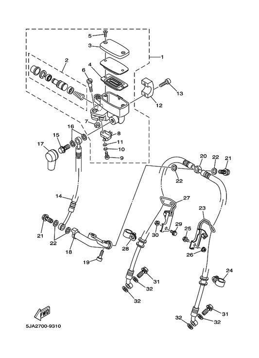 Yamaha 4NK-2589F-00 . Bolt, Lever — shown on the Front Master Cylinder parts diagram