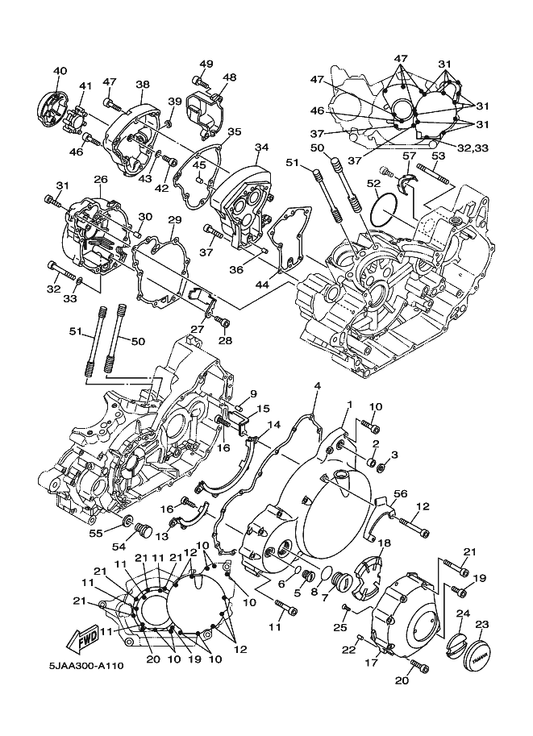 Yamaha 4WM-15423-00 Cover 2 — shown on the Crankcase Cover 1 parts diagram