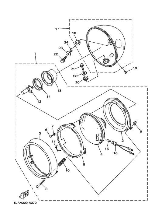 Yamaha 90387-0610J Collar — shown on the Headlight parts diagram