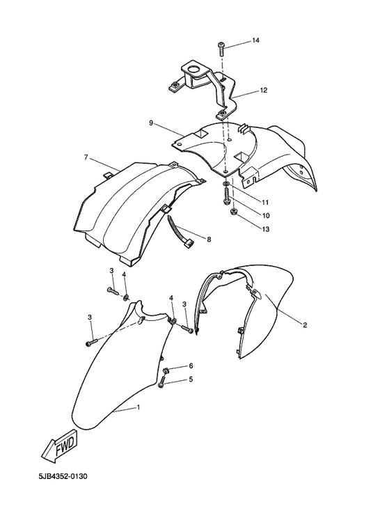 Yamaha 5EU-F1642-21 Guard, Flap — shown on the Fender parts diagram