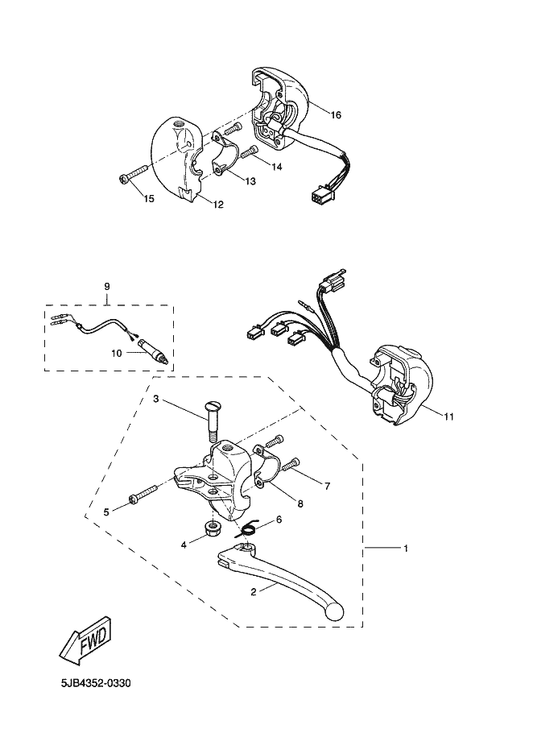 Yamaha 5EU-H3976-00 Switch, Handle 1 — shown on the Handle Switch & Lever parts diagram