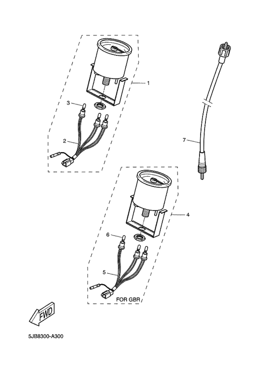 Yamaha 5EU-H3550-00 Speedometer Cable Assy — shown on the Meter parts diagram