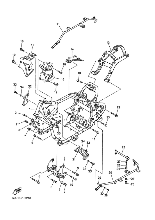 Yamaha 4XY-21445-00 Stay, Muffler 1 — shown on the Frame parts diagram