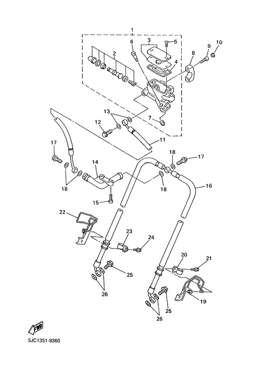 Yamaha 4XY-25872-00 Hose, Brake 1 — shown on the Front Master Cylinder parts diagram