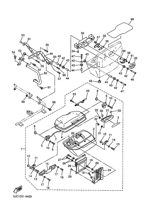 Yamaha 4XY-28444-10 . Hinge 1 — shown on the Saddlebag 1 parts diagram