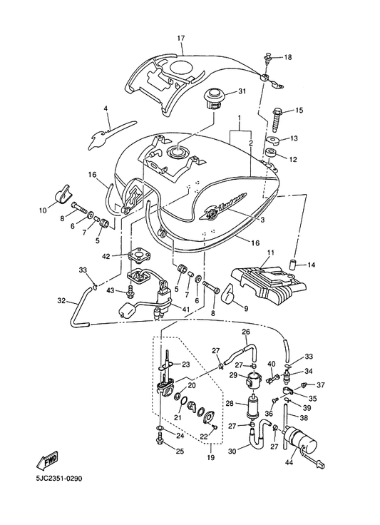 Yamaha 4XY-24311-00 Pipe, Fuel 1 — shown on the Fuel Tank parts diagram
