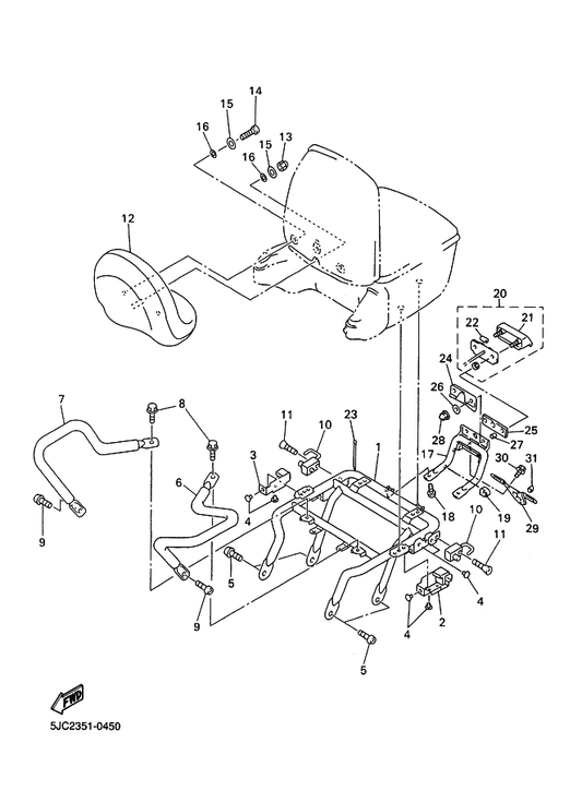 Yamaha 4XY-2846J-00 Plate, Rubber 6 — shown on the Travel Bag 2 parts diagram