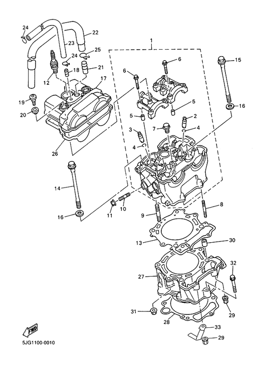Yamaha 5BE-11193-10 Gasket, Head Cover 1 — shown on the Cylinder parts diagram