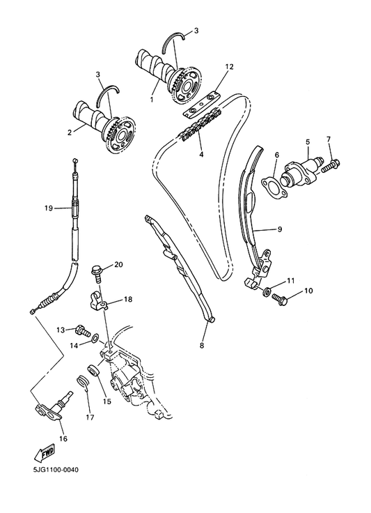 Yamaha 5BE-12292-00 Cable, Decompression — shown on the Camshaft & Chain parts diagram