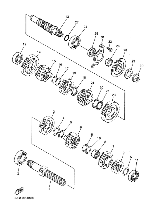Yamaha 5BE-17141-30 Gear, 4Th Pinion (22T) — shown on the Transmission parts diagram