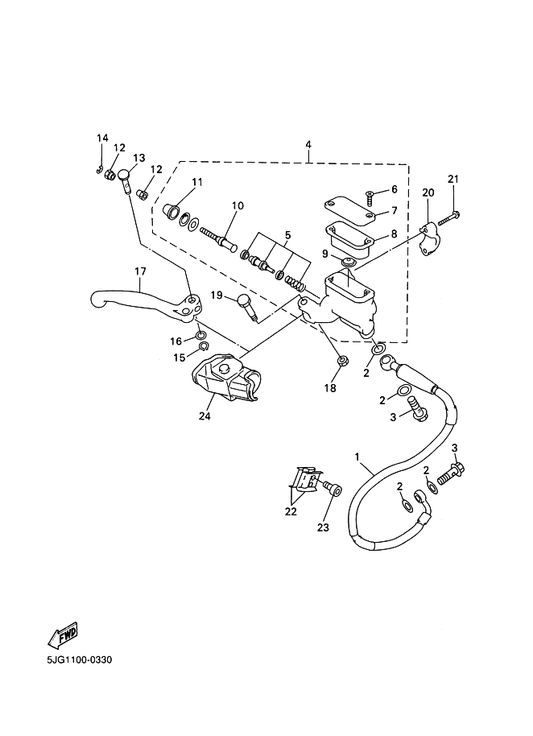 Yamaha 5ET-25872-00 Hose, Brake 1 — shown on the Front Master Cylinder parts diagram