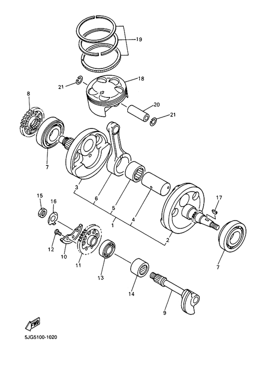 Yamaha 5NG-11631-10 Piston (Std) — shown on the Crankshaft & Piston parts diagram