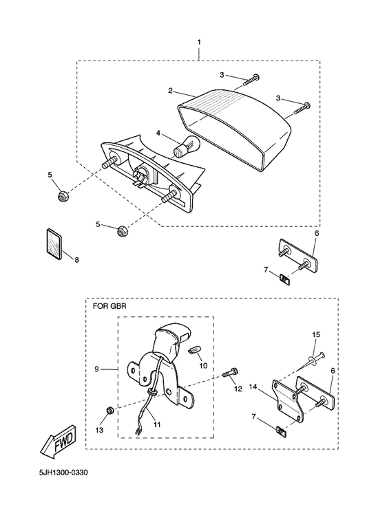 Yamaha 5JH-H4700-00 Taillight Assy — shown on the Taillight parts diagram