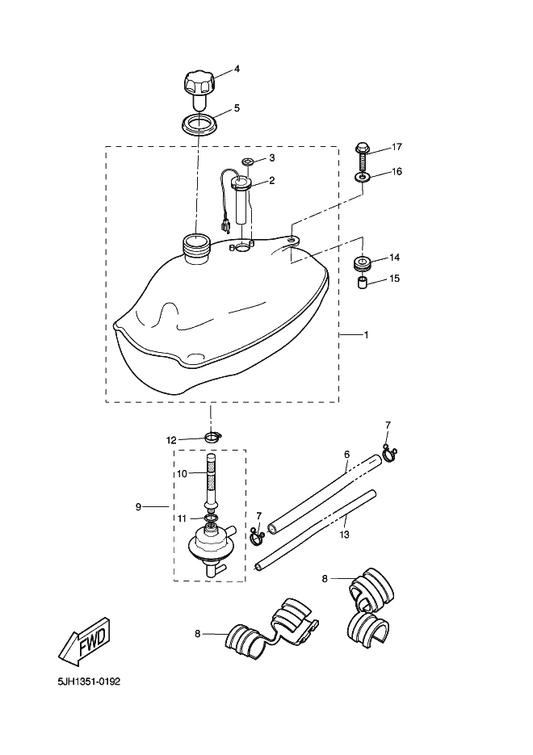 Yamaha 4SB-F4312-41 Pipe 2 — shown on the Fuel Tank parts diagram
