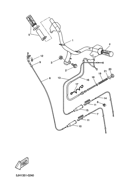 Yamaha 4UY-F6311-00 Cable, Throttle 1 — shown on the Steering Handle & Cable parts diagram