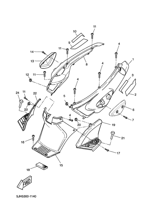 Yamaha 5JH-F171E-00 Cover, Side 5 — shown on the Side Cover parts diagram