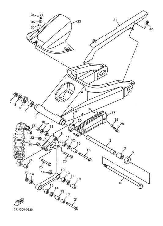 Yamaha 90201-18264 332 Washer, Plate (5K7) — shown on the Rear Arm parts diagram