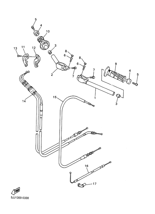 Yamaha 4XV-26302-01 Throttle Cable Assy — shown on the Steering Handle & Cable parts diagram