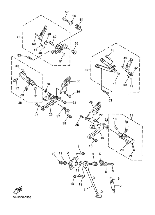 Yamaha 5JJ-27443-00 Bracket 3 — shown on the Stand & Footrest parts diagram