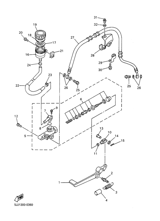 Yamaha 5JJ-27211-00 Pedal, Brake — shown on the Rear Master Cylinder parts diagram