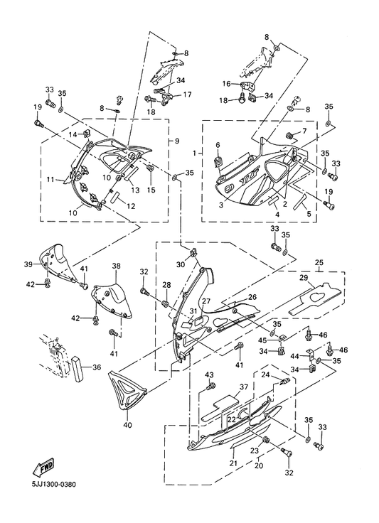 Yamaha 5JJ-2153E-00 . Emblem, Yamaha — shown on the Cowling 2 parts diagram
